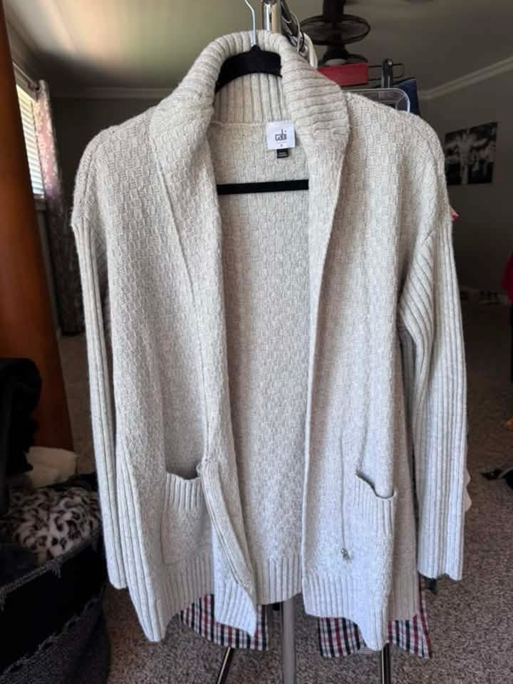 CAbi Cream Open-Front Shawl Collar Cardigan